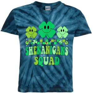 Shenanigans Squad St Patricks Day Shamrock Groovy Retro Kids Tie-Dye T-Shirt