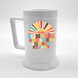 Sunrise Sunburn Sunset Repeat Summer Vibes Retro Beach Funny Gift Beer Stein