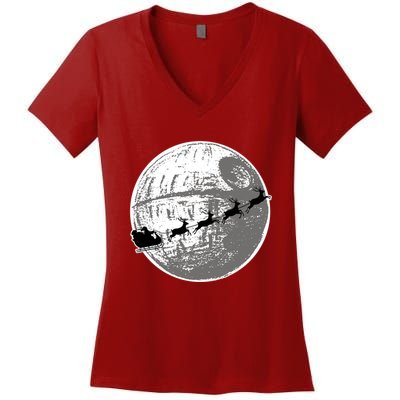 Santas Sleigh Space Star Planet Women's V-Neck T-Shirt