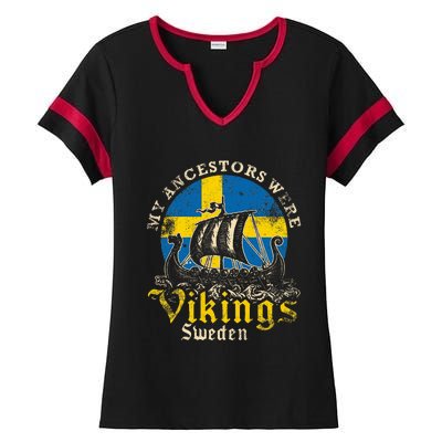 Swedish Sweden Swede Viking Ship Flag Ladies Halftime Notch Neck Tee