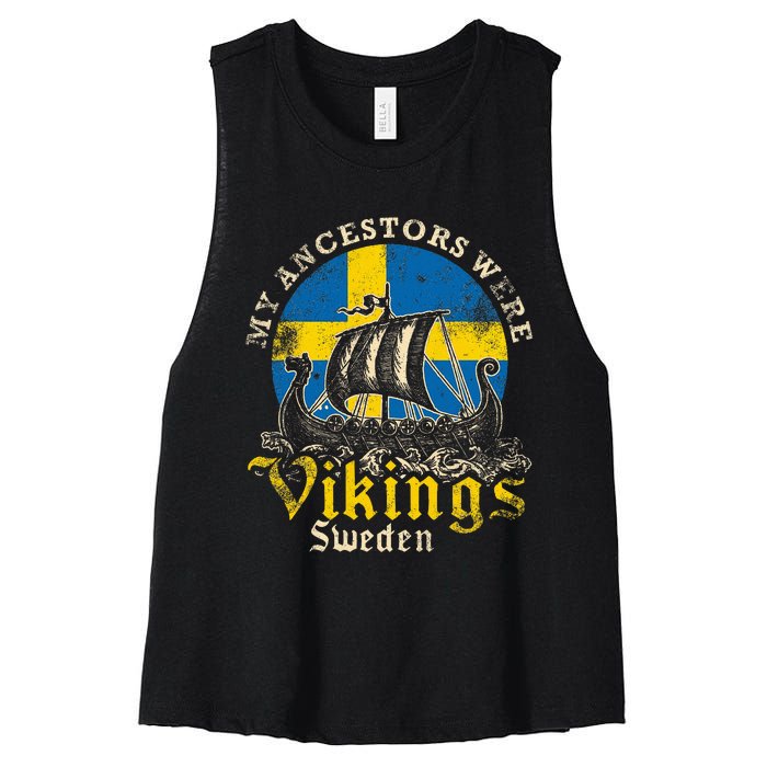 Swedish Sweden Swede Viking Ship Flag Women's Racerback Cropped Tank