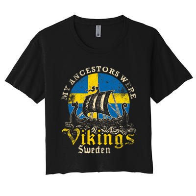 Swedish Sweden Swede Viking Ship Flag Women's Crop Top Tee