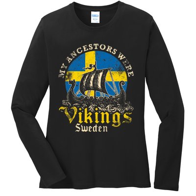 Swedish Sweden Swede Viking Ship Flag Ladies Long Sleeve Shirt