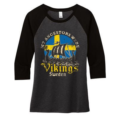 Swedish Sweden Swede Viking Ship Flag Women's Tri-Blend 3/4-Sleeve Raglan Shirt