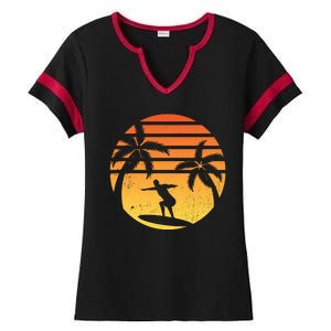 Summer Surf Sunset Retro Ladies Halftime Notch Neck Tee