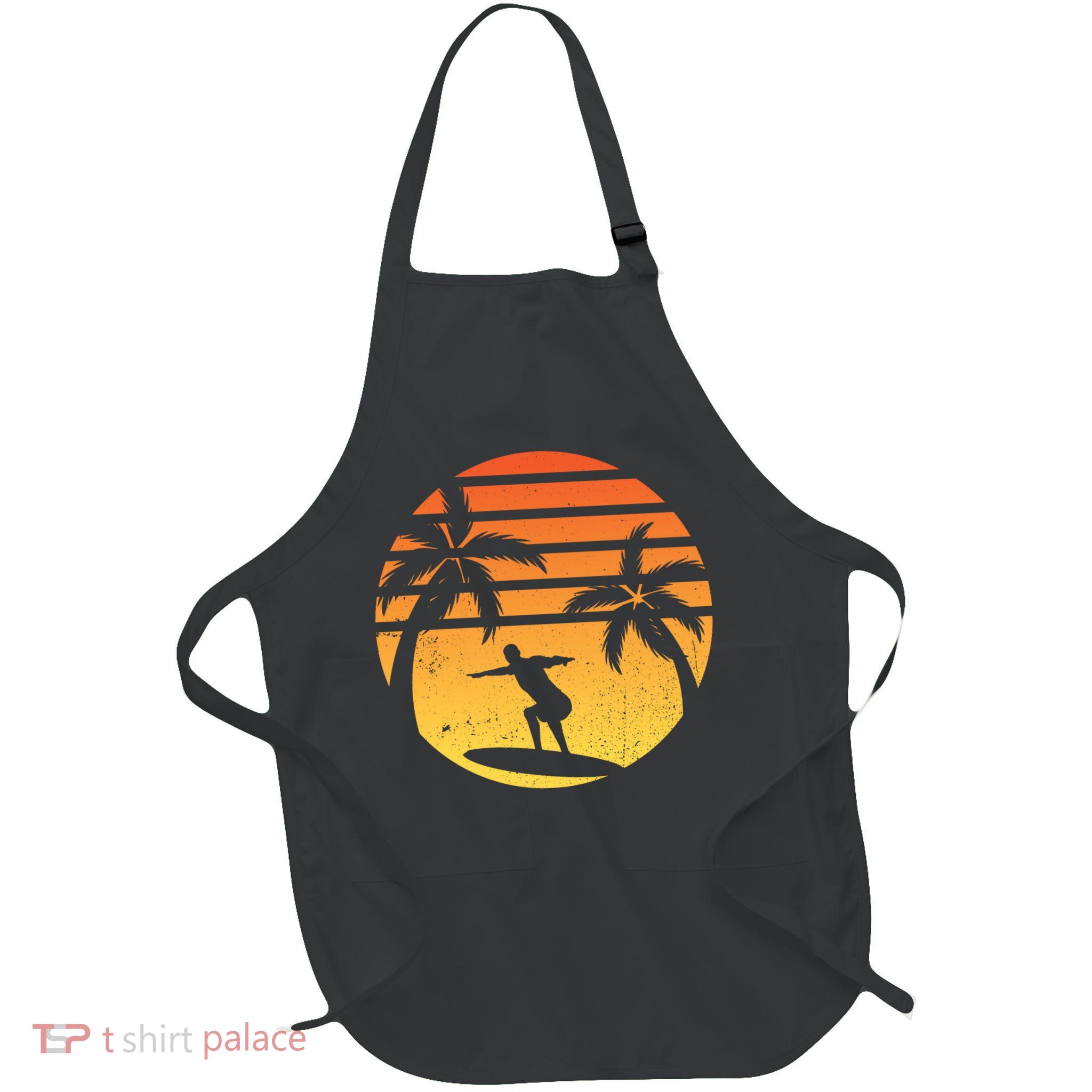 Summer Surf Sunset Retro Full-Length Apron With Pockets