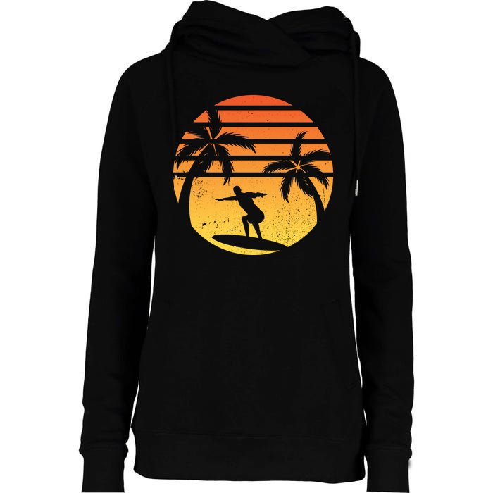 Summer Surf Sunset Retro Womens Funnel Neck Pullover Hood