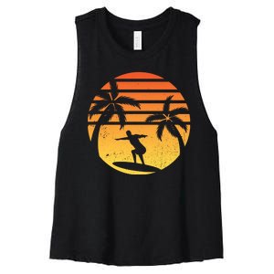 Summer Surf Sunset Retro Women's Racerback Cropped Tank