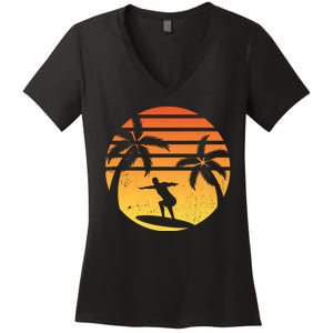 Summer Surf Sunset Retro Women's V-Neck T-Shirt