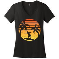 Summer Surf Sunset Retro Women's V-Neck T-Shirt