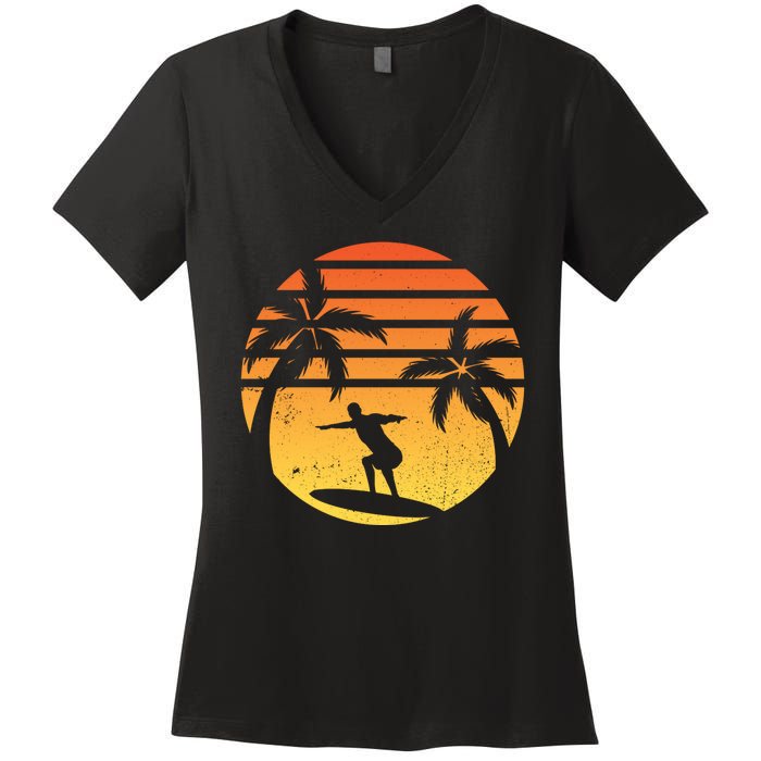 Summer Surf Sunset Retro Women's V-Neck T-Shirt