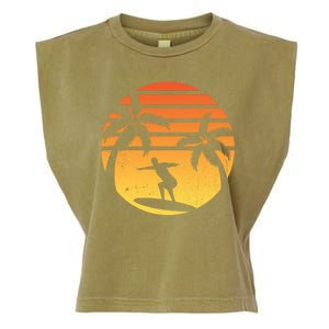 Summer Surf Sunset Retro Garment-Dyed Women's Muscle Tee