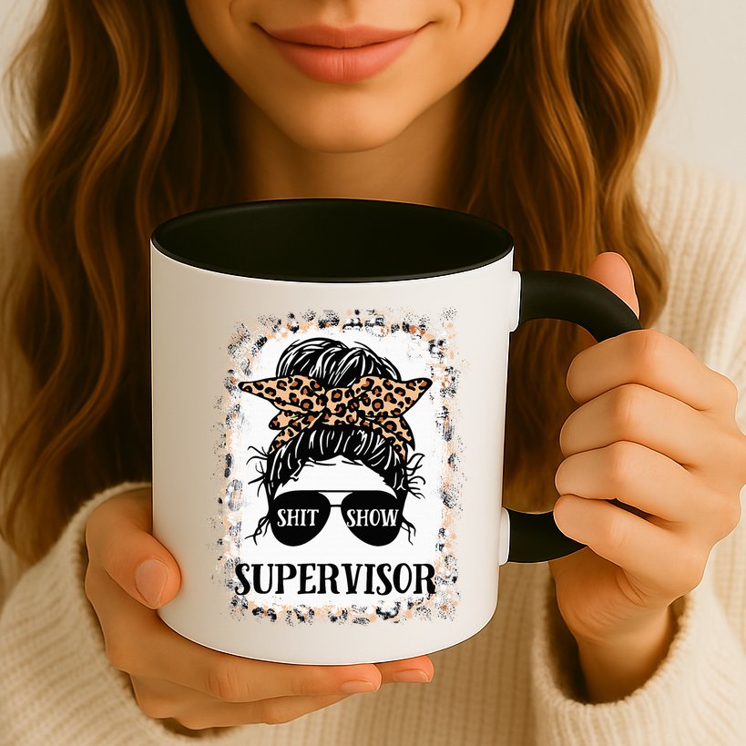 Shit Show Supervisor  Casual Messy Bun Bleached Mug
