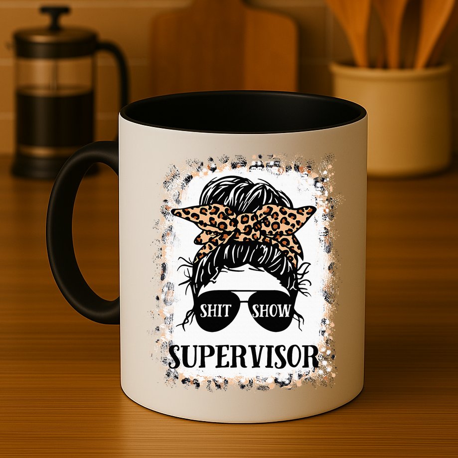 Shit Show Supervisor  Casual Messy Bun Bleached Mug