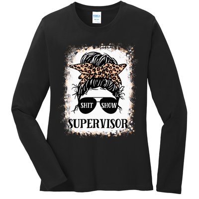 Shit Show Supervisor  Casual Messy Bun Bleached Ladies Long Sleeve Shirt