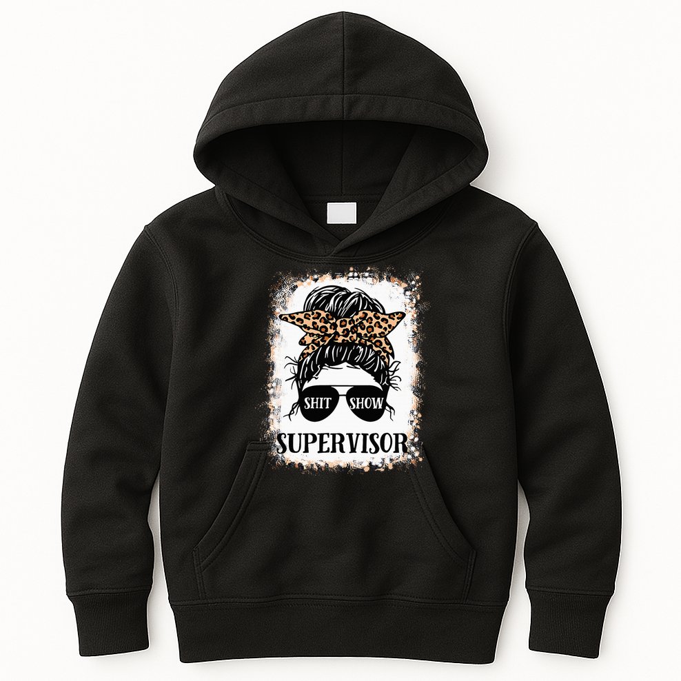 Shit Show Supervisor  Casual Messy Bun Bleached Kids Hoodie