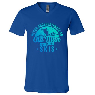 Ski Skiing Skier Never Underestimate An Old On Skis Cool Gift V-Neck T-Shirt