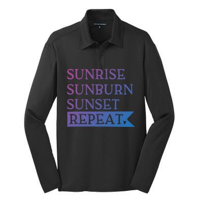 Sunrise Sunburn Sunset Repeat Summertime Sun Tan Design Cool Gift Silk Touch Performance Long Sleeve Polo