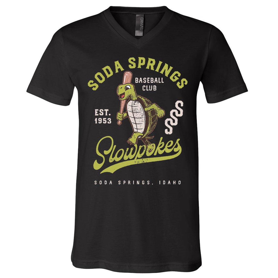 Soda Springs Slowpokes Retro Minor League Baseball Team V-Neck T-Shirt