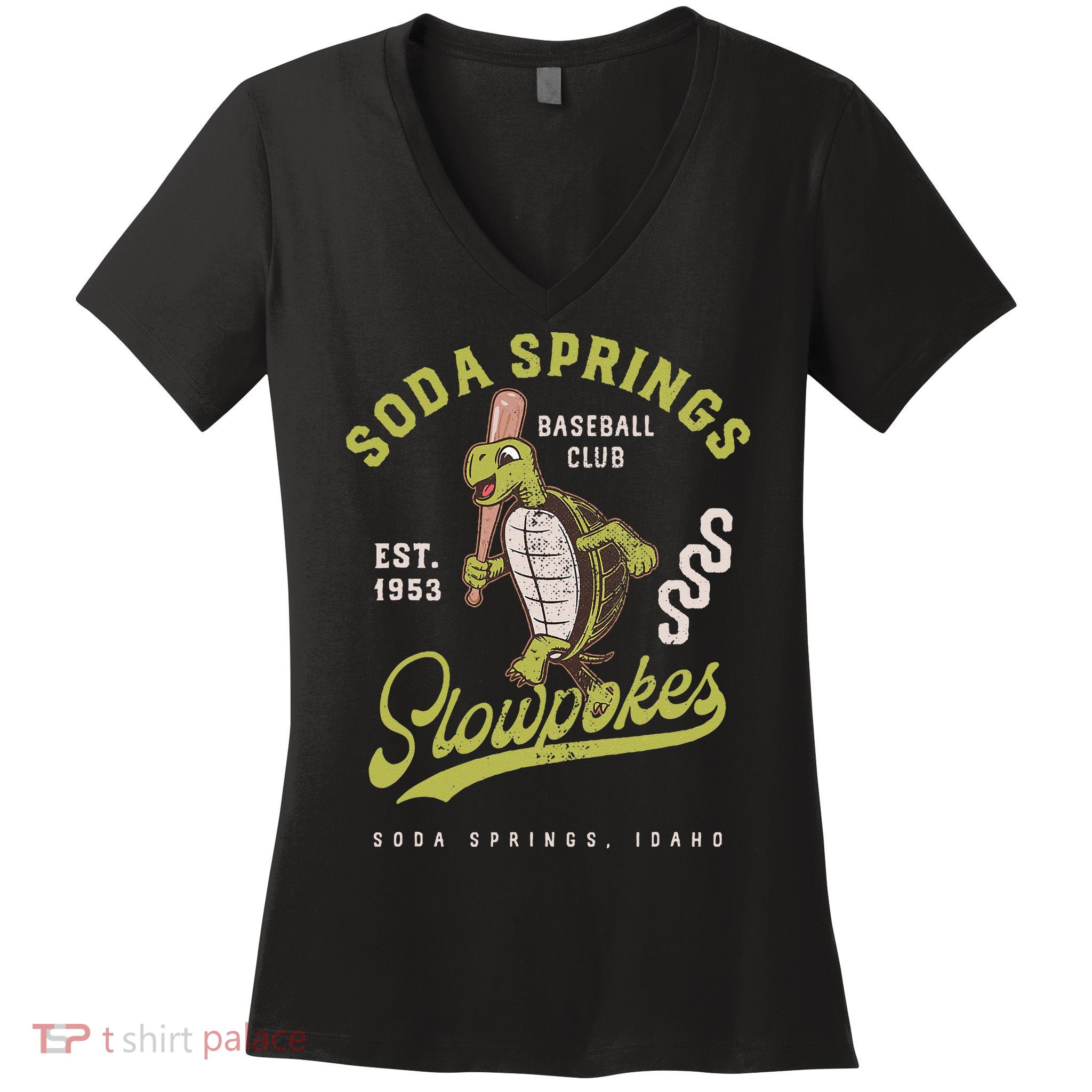 Soda Springs Slowpokes Retro Minor League Baseball Team Women's V-Neck T-Shirt