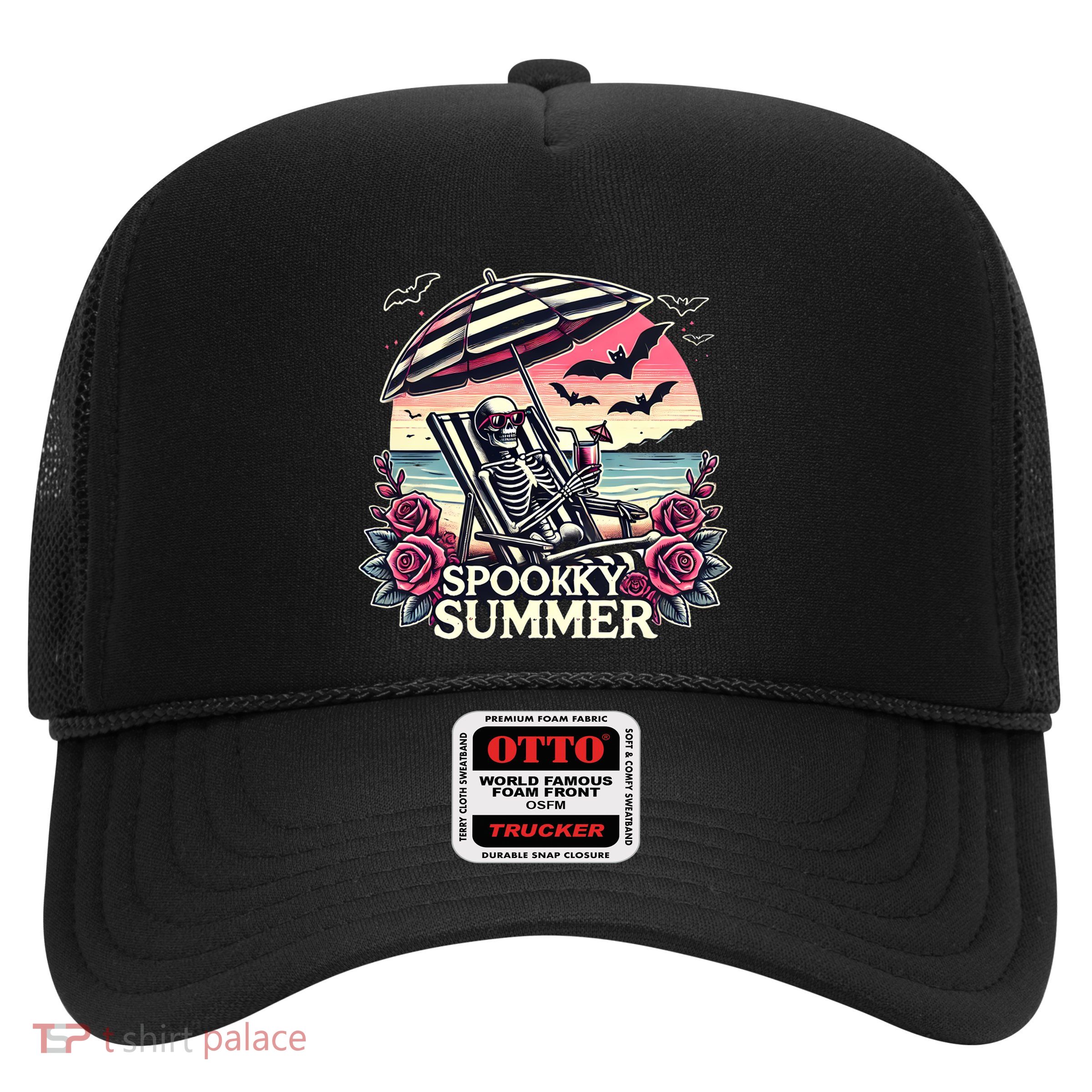 Spooky Summer Skeleton Halloween Vibes Iced Coffee Gothic Gift Trucker Hat