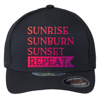 Sunrise Sunburn Sunset Repeat Summertime Sun Tan Design Cool Gift Flexfit Unipanel Trucker Cap