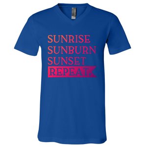 Sunrise Sunburn Sunset Repeat Summertime Sun Tan Design Cool Gift V-Neck T-Shirt