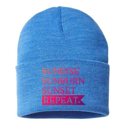 Sunrise Sunburn Sunset Repeat Summertime Sun Tan Design Cool Gift Sustainable Knit Beanie