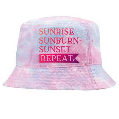 Sunrise Sunburn Sunset Repeat Summertime Sun Tan Design Cool Gift Tie-Dyed Bucket Hat