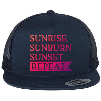 Sunrise Sunburn Sunset Repeat Summertime Sun Tan Design Cool Gift Flat Bill Trucker Hat