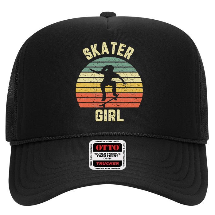 Skater  Shirt Skateboarder  Retro Skateboarding Gift High Crown Mesh Back Trucker Hat