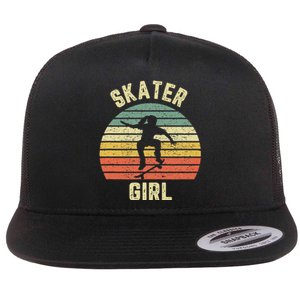 Skater  Shirt Skateboarder  Retro Skateboarding Gift Flat Bill Trucker Hat