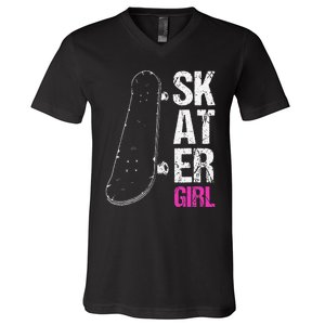 Skater  Skateboard SK8R Girls Skate Cool Skateboarding V-Neck T-Shirt