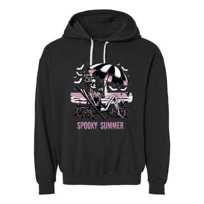 Spooky Summer Skeleton Halloween Summer Vibes Spooky Season Garment-Dyed Fleece Hoodie