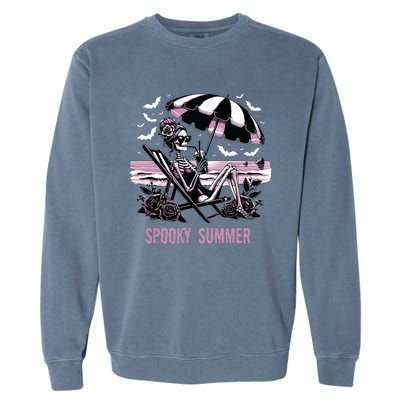 Spooky Summer Skeleton Halloween Summer Vibes Spooky Season Garment-Dyed Sweatshirt