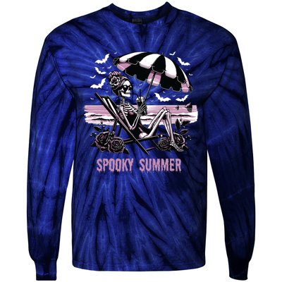 Spooky Summer Skeleton Halloween Summer Vibes Spooky Season Tie-Dye Long Sleeve Shirt