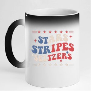 Stars Stripes Seltzers 4th Of July Patriotic Groovy Retro 11oz Black Color Changing Mug