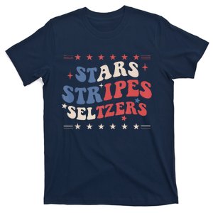 Stars Stripes Seltzers 4th Of July Patriotic Groovy Retro T-Shirt