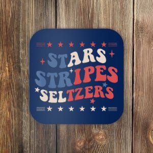 Stars Stripes Seltzers 4th Of July Patriotic Groovy Retro Coaster