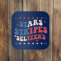 Stars Stripes Seltzers 4th Of July Patriotic Groovy Retro Coaster