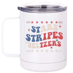 Stars Stripes Seltzers 4th Of July Patriotic Groovy Retro 12 oz Stainless Steel Tumbler Cup