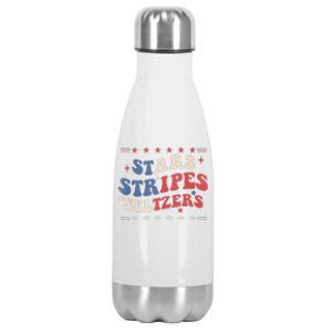 Stars Stripes Seltzers 4th Of July Patriotic Groovy Retro Stainless Steel Insulated Water Bottle