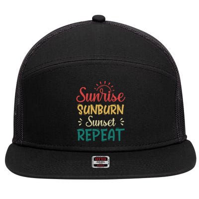 Sunrise Sunburn Sunset Repeat Gift 7 Panel Mesh Trucker Snapback Hat