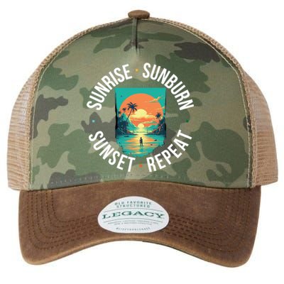 Sunrise Sunburn Sunset Repeat Gift Legacy Tie Dye Trucker Hat