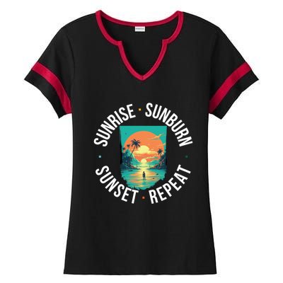 Sunrise Sunburn Sunset Repeat Gift Ladies Halftime Notch Neck Tee