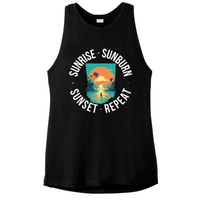 Sunrise Sunburn Sunset Repeat Gift Ladies PosiCharge Tri-Blend Wicking Tank