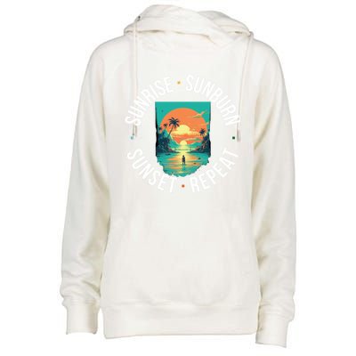 Sunrise Sunburn Sunset Repeat Gift Womens Funnel Neck Pullover Hood