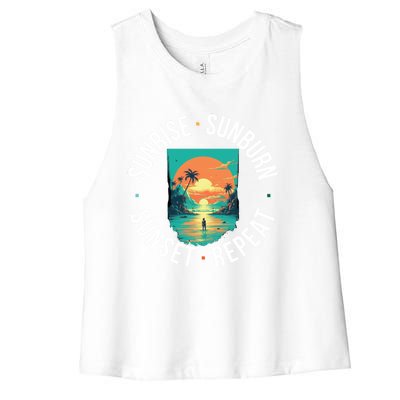 Sunrise Sunburn Sunset Repeat Gift Women's Racerback Cropped Tank