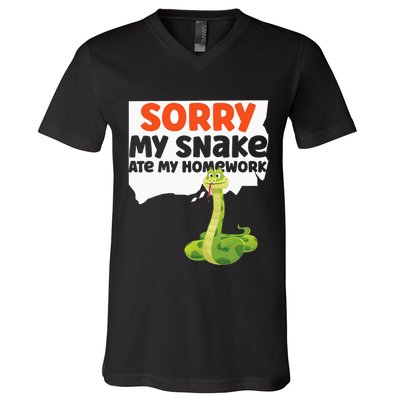 Snake Serpent Sorry My Snake Ate My Homework V-Neck T-Shirt