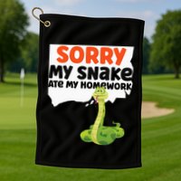 Snake Serpent Sorry My Snake Ate My Homework Golf Towel